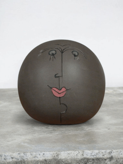 'Rounded Silence' Ceramic Face Sphere Sculpture