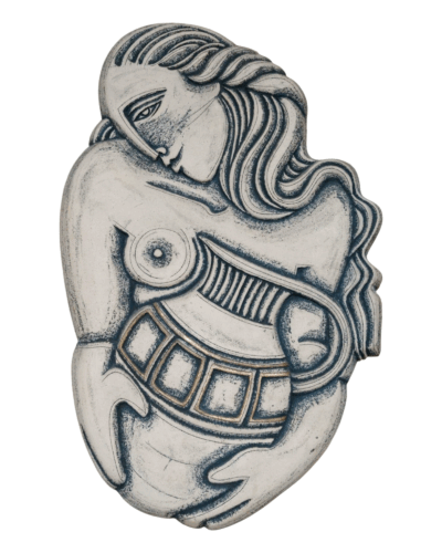 'The Vessel Bearer' Handcrafted Ceramic Wall Relief with Female Figure