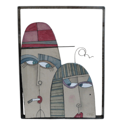Stylish Companions:Modern Ceramic Couple Portrait Wall Art
