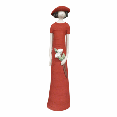 'Crimson Harmony' Decorative Ceramic Woman holding flowers
