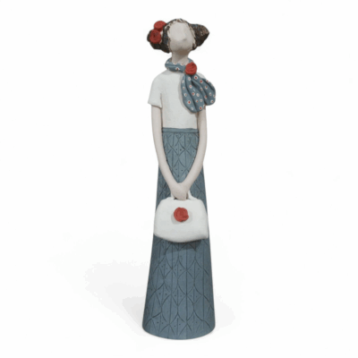 Grey Breeze-Red flower - Handcrafted Ceramic Woman Art Piece