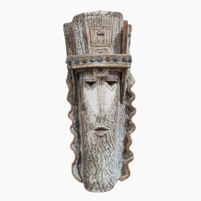 'wall male mask decor with ceramic nails