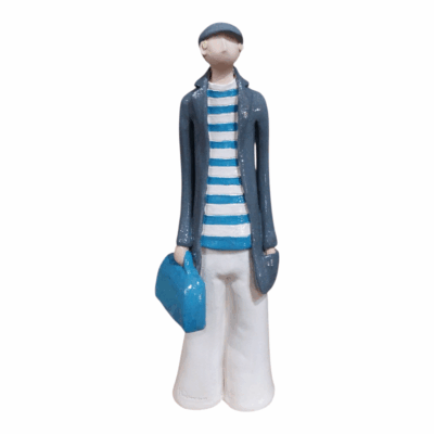 Shimmering Style - Elegant Ceramic Man Figurine with Grey Coat