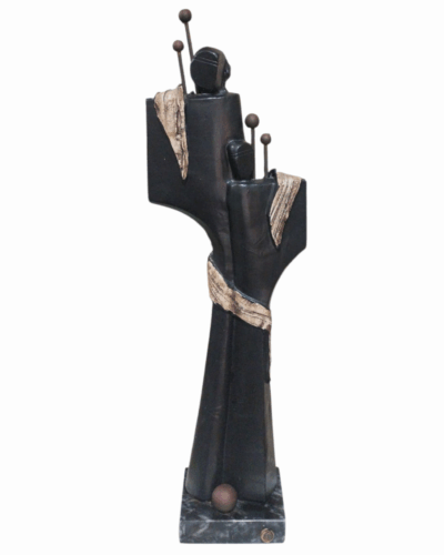 Intertwined abstract forms in black - Modern Ceramic Sculpture