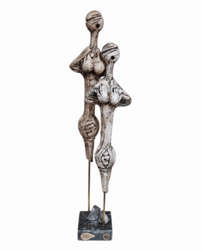 Odyssey sirens - Dual female ceramic sculpture on marble base