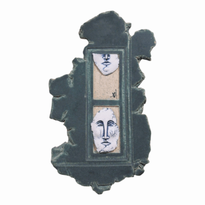 Green Dialogue - Handmade Ceramic Face wall Art Sculpture