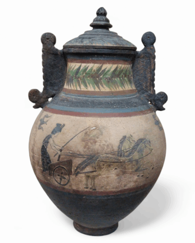 Galloping Echoes - Greek Chariot Ceramic Jar with Lid
