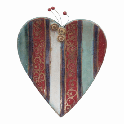 Ceramic Heart Wall Art with Decorative Motifs
