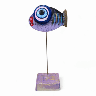 Purple Tide - Ceramic Fish Sculpture on Stand