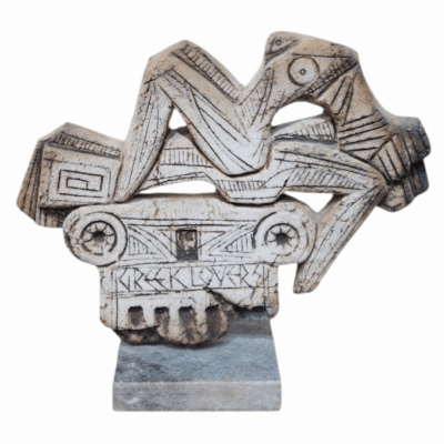 Greek Lovers - Modern Ceramic Sculpture Couple on Marble base