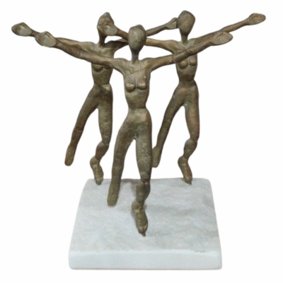 Abstract Three Dancers Bronze Sculpture on Marble Base – Modern Figurine Home Decor