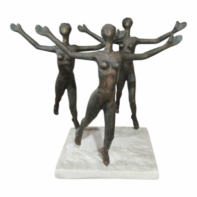 Abstract Three Dancers Bronze Sculpture on Marble Base – Modern Figurine Home Decor