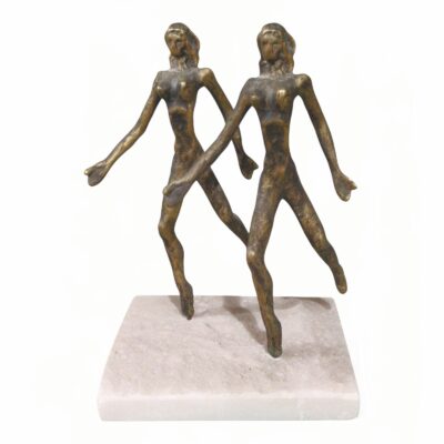 Abstract Dancing Couple Bronze Sculpture on Marble Base – Modern Figurine Decor