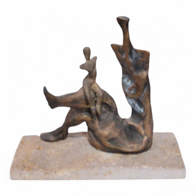 Abstract Seated Mother&Child Bronze Sculpture on Marble Base – Modern Figurative Art