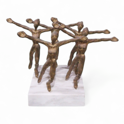 Abstract Five Dancers Bronze Sculpture on Marble Base – Modern Figurine Home Decor