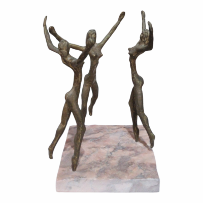 Abstract Dancing Trio Bronze Sculpture on Marble Base – Modern Figurine Home Decor
