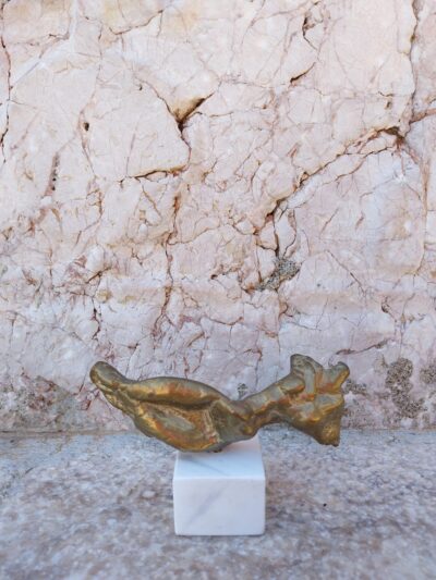 Abstract Female Figure Bronze Sculpture on Marble Cube Base – Modern Minimalist Art