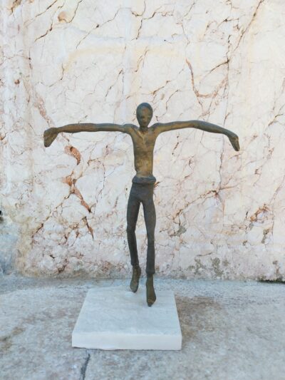 Zorbas Dance - Greek Bronze Dancer Figure on Marble Base