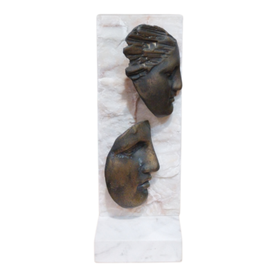 In Silence - Bronze Couple Face Sculpture on Marble