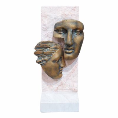 Unspoken - Bronze Couple Face Sculpture on Marble