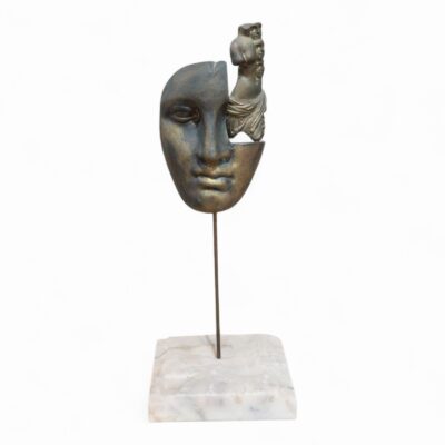 Layered Face - Abstract Bronze Sculpture on Marble Base