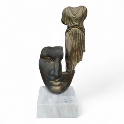 Face with a symbolic Presence - Bronze Sculpture on Marble Base