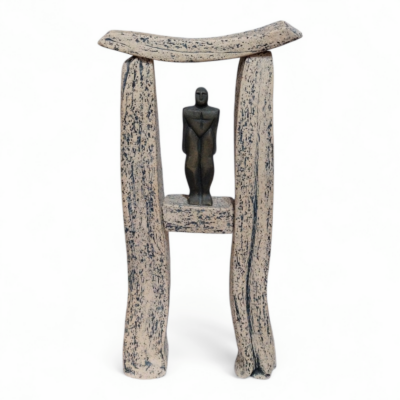 Framed Presence - Abstract Bronze Miniature Figure Sculpture