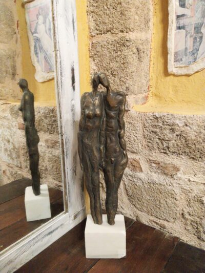 Bronze Figurative Sculpture of a Couple on Marble Base