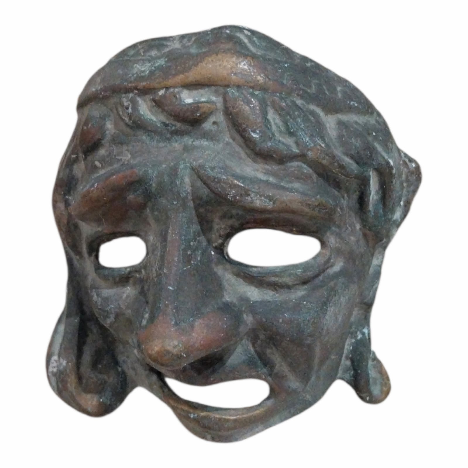 Greek Tragedy Mask Bronze Wall Sculpture - Classical Theater Art