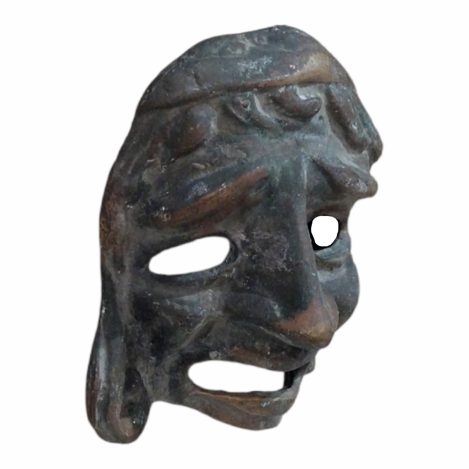 Greek Tragedy Mask Bronze Wall Sculpture - Classical Theater Art - Image 2