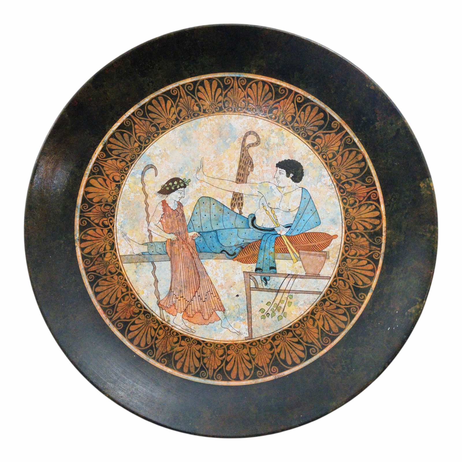Ancient Greek Dionysus and Ariadne Ceramic Plate - Classical Mythological Scene