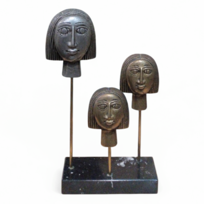 Triple Female Face Sculpture in Aluminum and Bronze - Version II"